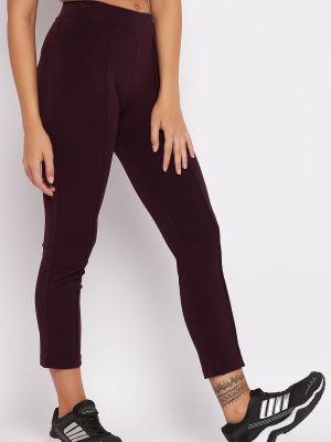 Snug Fit High-Rise Active Straight Pants in Plum Colour
