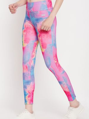 Snug Fit High-Rise Active Tie-Dye Print Tights in Blush Pink