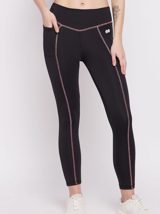 Snug Fit High Rise Active Tights in Black with Side Pocket