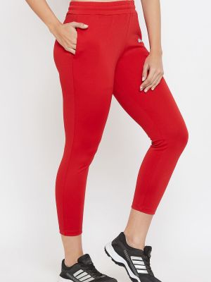 Snug Fit High Rise Active Tights in Red with Side Pockets