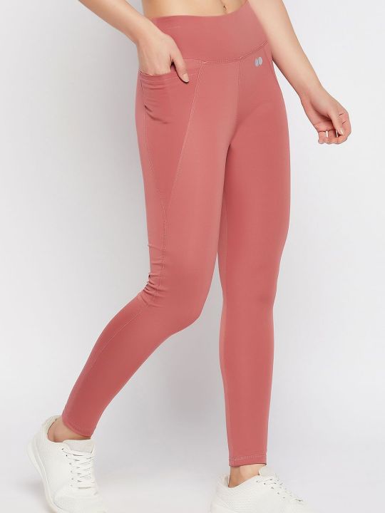 Snug Fit High-Rise Active Tights in Rose Pink with Side Pocket