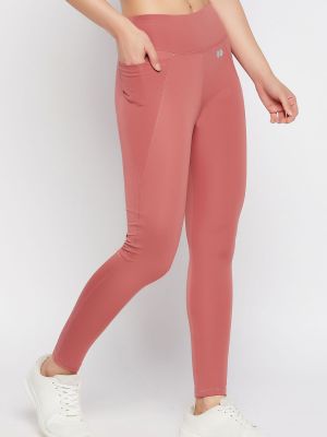 Snug Fit High-Rise Active Tights in Rose Pink with Side Pocket