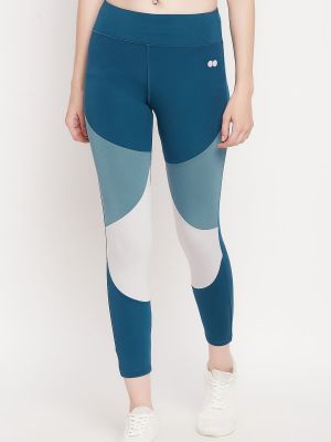 Snug Fit High-Rise Colourblocked Active Tights in Teal Blue
