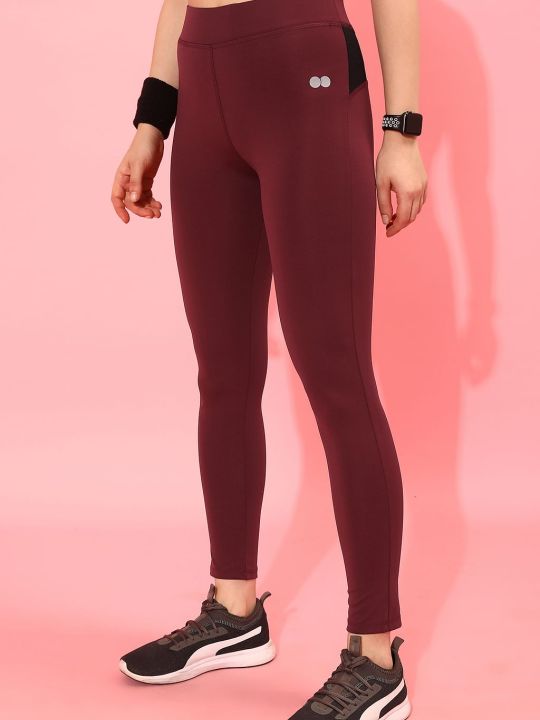 Snug Fit High Waist Active Tights in Maroon