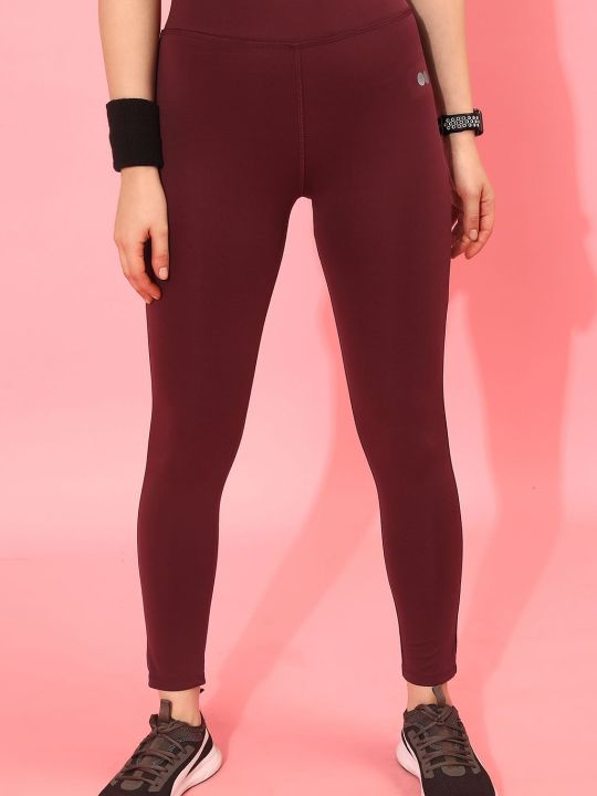 Snug Fit High Waist Active Tights in Maroon