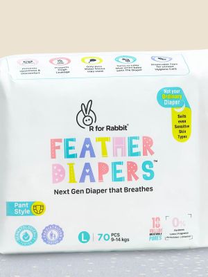 R for Rabbit Large L Size Premium Feather Diaper for Baby 9 to 14 kgs (70 Pack Offer)