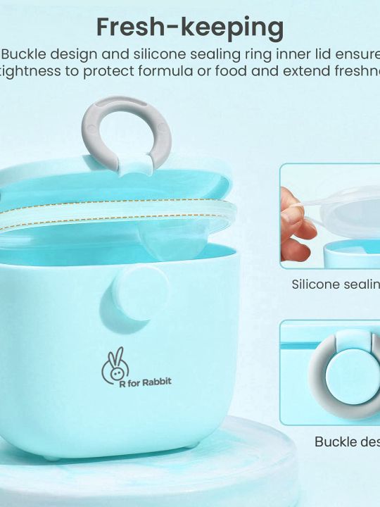 R for Rabbit Silicone First Feed Box for Baby, Kids - Milk Powder Box, Multi-Functional Meal Box, 210G Blue
