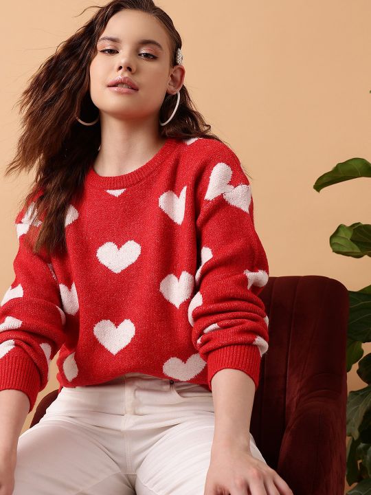 Conversational Printed Acrylic Pullover Sweater